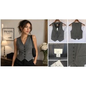 Dark Academia Pinstripe Tailored Vest Womens XS Gray Office Siren Preppy NWT